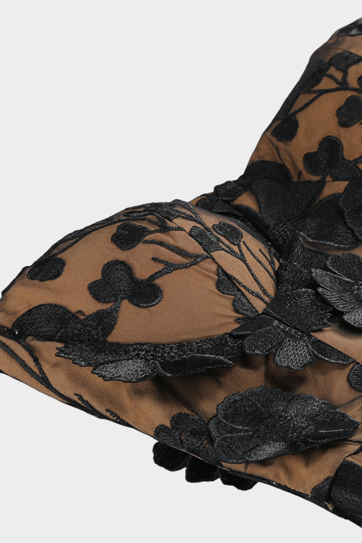 Noir Chic Floral Mesh Maxi Strapless Maxi Dress