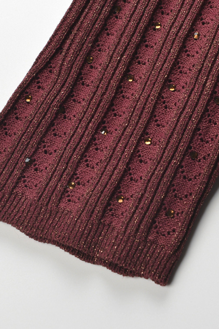 Gleam Beaded Elegance Tencel Knit Tie Waist Top