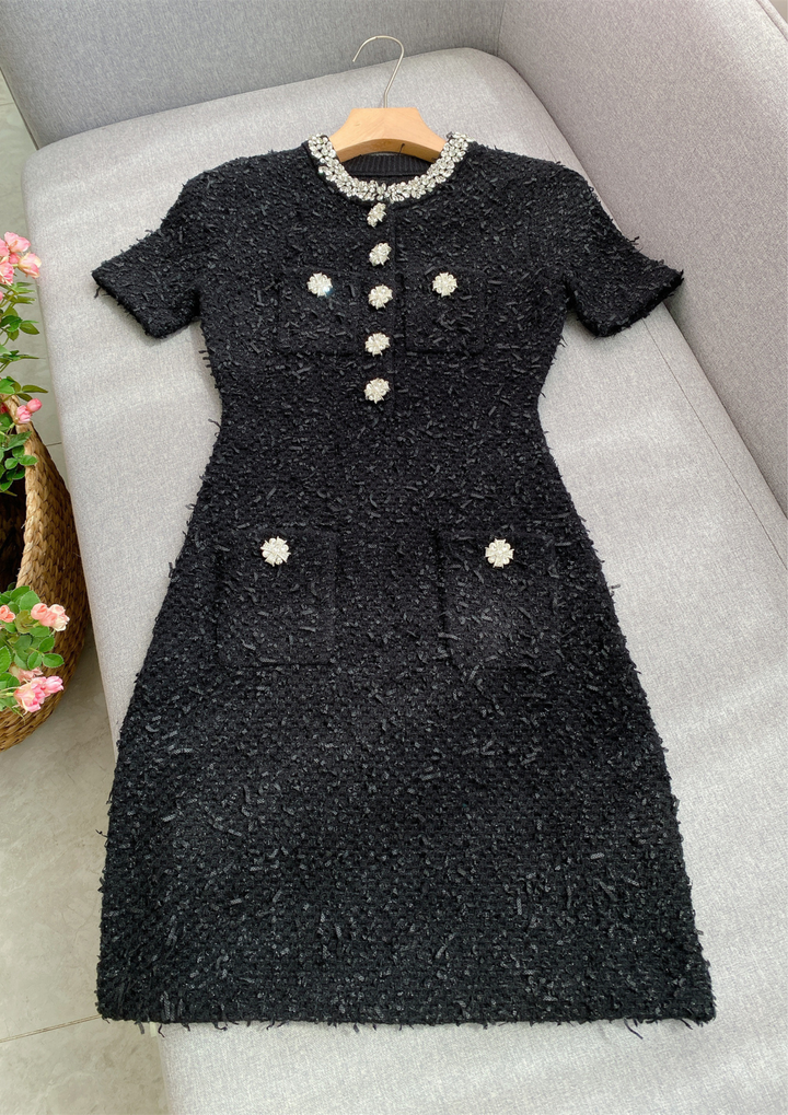 Crystal Bloom Short Sleeve Tweed Knit Mini Dress