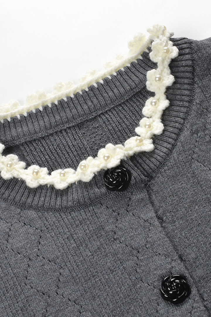 Grey Floral Pearl Knit Camisole Top
