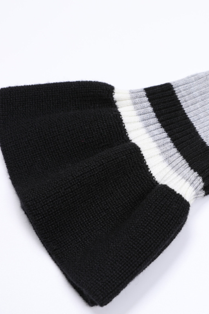 Flared Cuff Striped Knit Pearl Buttoned  Top