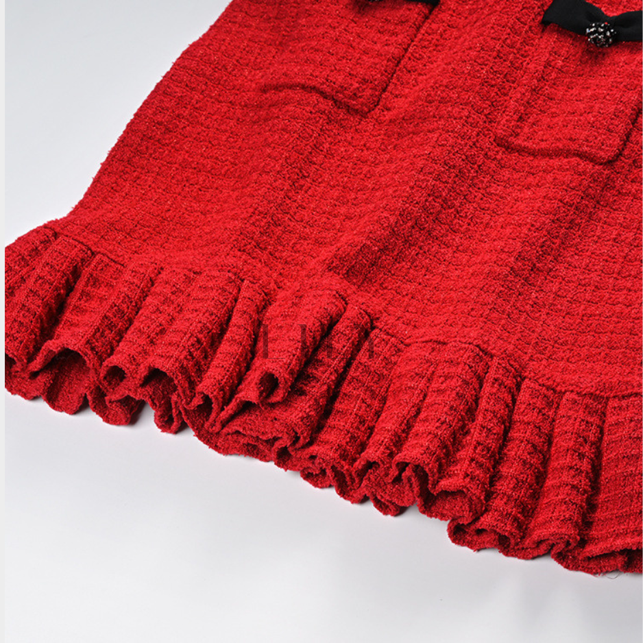 Ruffle Bow Wool Knit Sequin Mini Dress