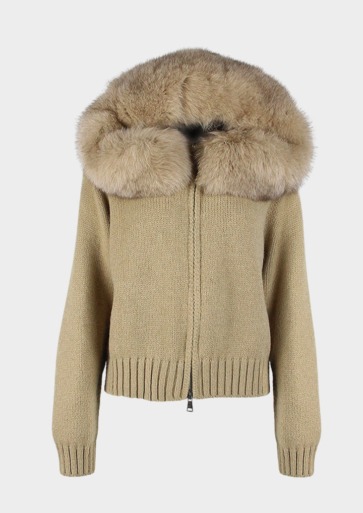 Large Fur Collar Hooded Zipper  Jacket Top