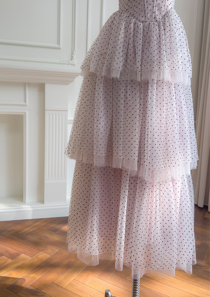 Petal Dusk Polka Mesh Maxi Dress