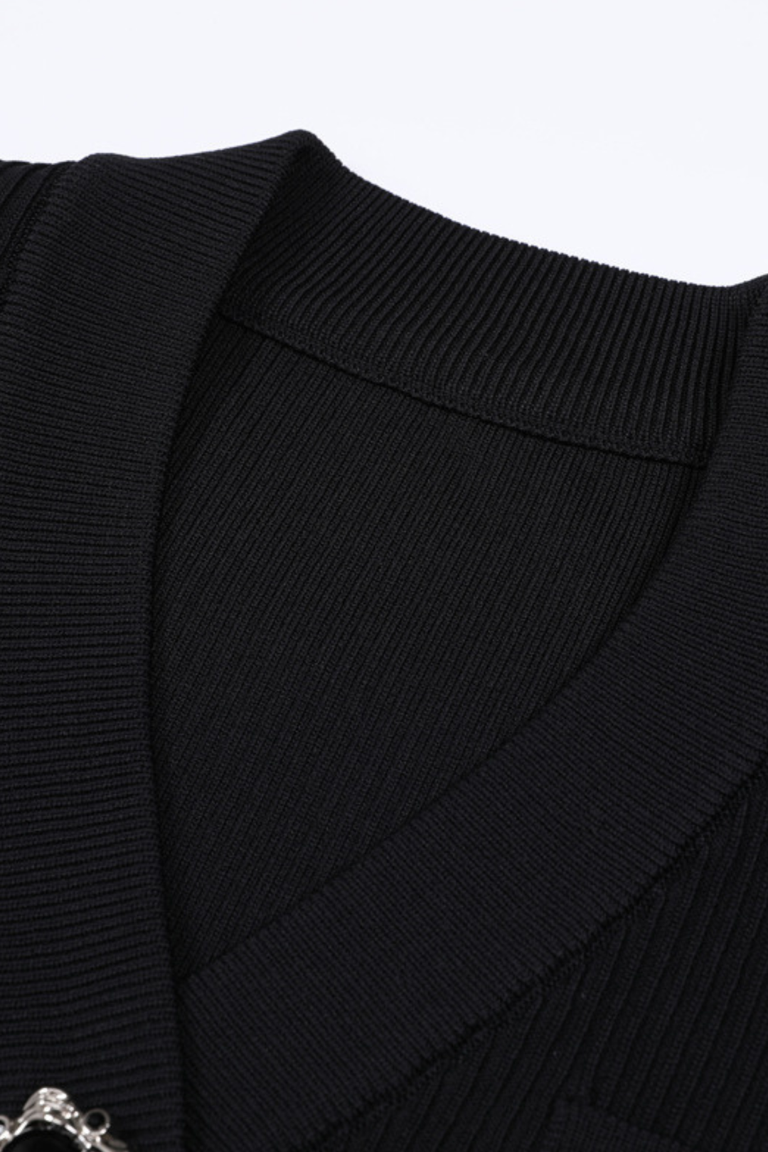 Gem Button Ribbed Knit Cardigan