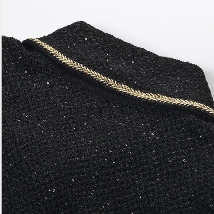 Marina Luxe Wool Knit Sequin Ruffle Mini Dress