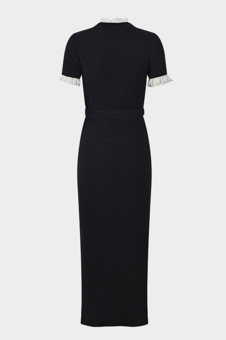 Classic Pearl ButtonViscose Knit Belted Maxi Dress