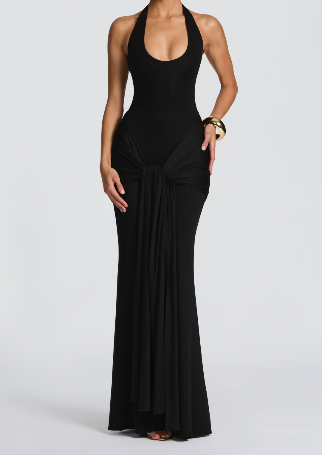 Mesh Fishtail Backless Halter Maxi Dress