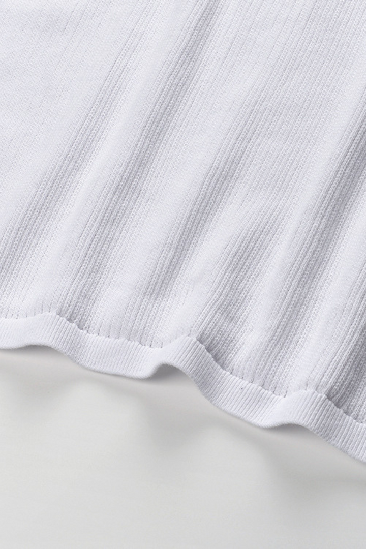Contrast Lace Trim Viscose  Knit Polo Top