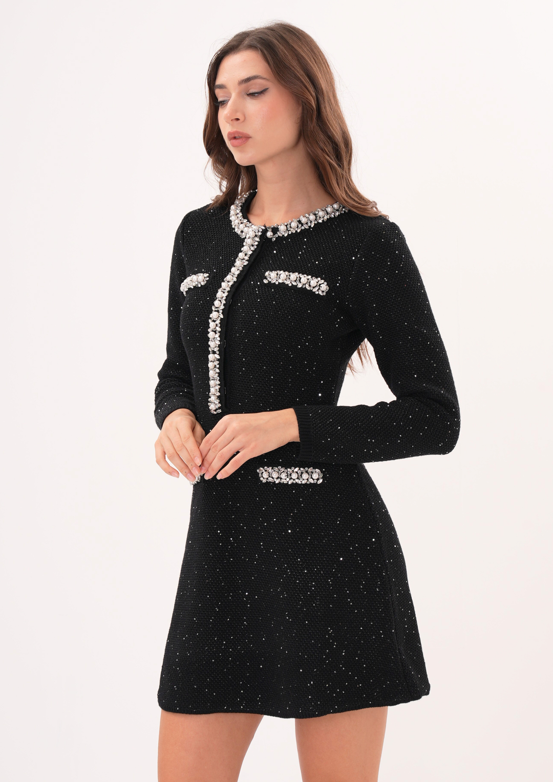 Averly pearl Luxe Sequin Knit Sparkle Mini Dress