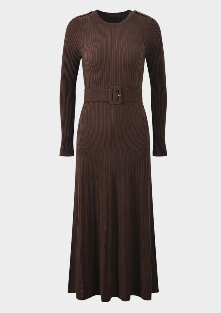 Classic Rib Belted Wool Knit Maxi Dress