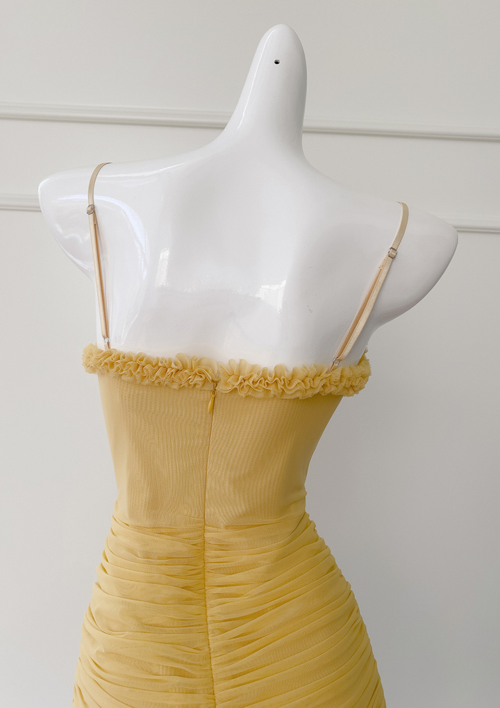Golden Petal Ruched Maxi