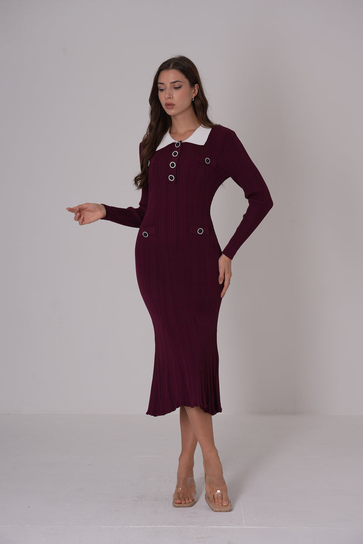 Gem Elegance Polo Knit Mermaid Maxi Dress