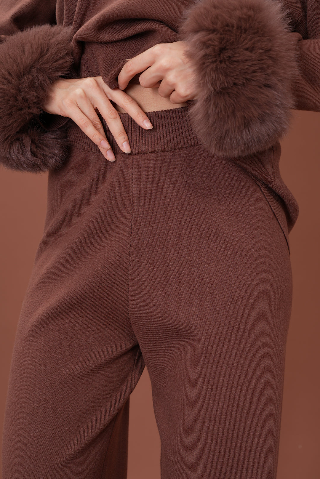 Velora Real Fox Fur Knit Lounge Set - Fur Cuff Edition