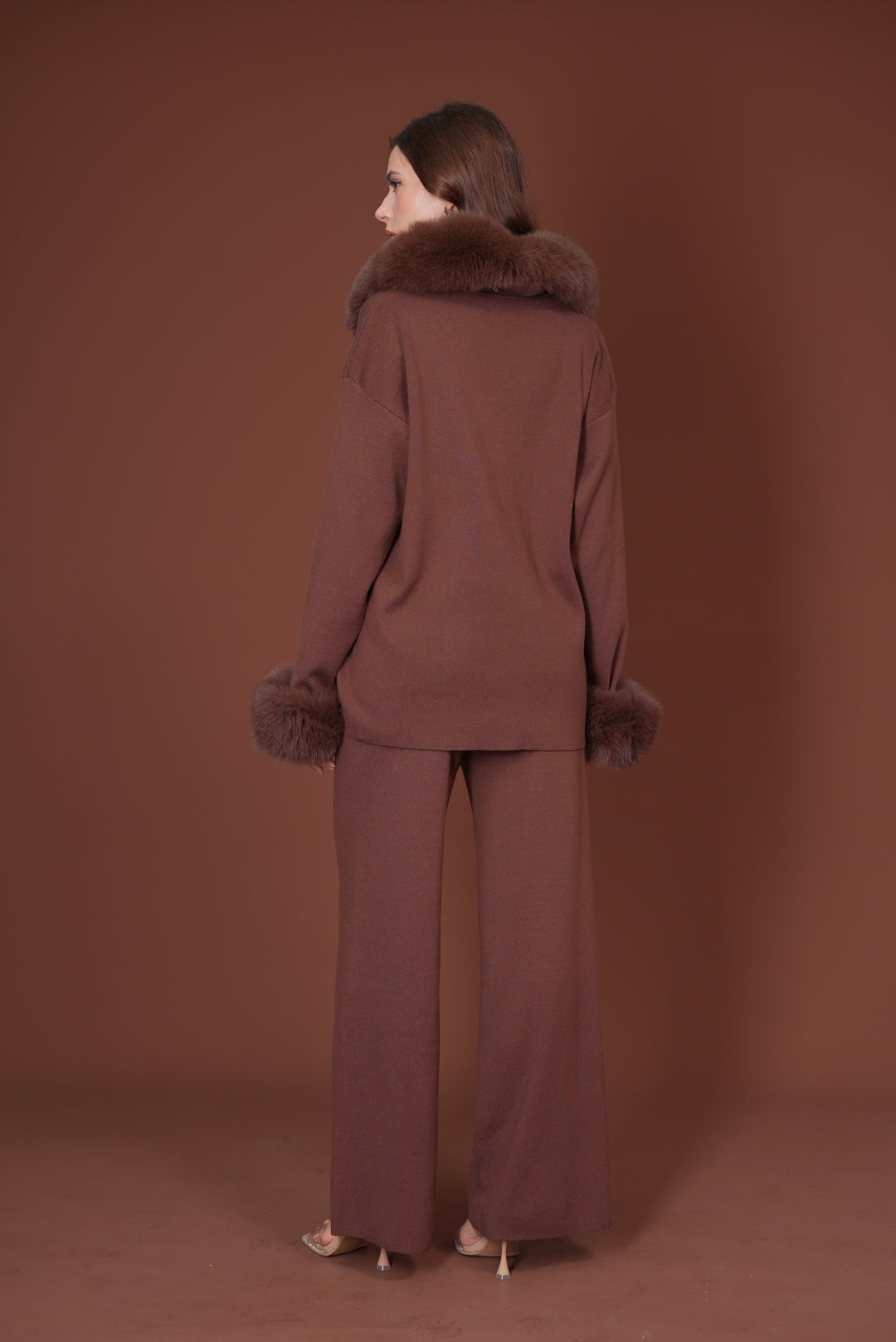 Velora Real Fox Fur Knit Lounge Set - Fur Cuff Edition