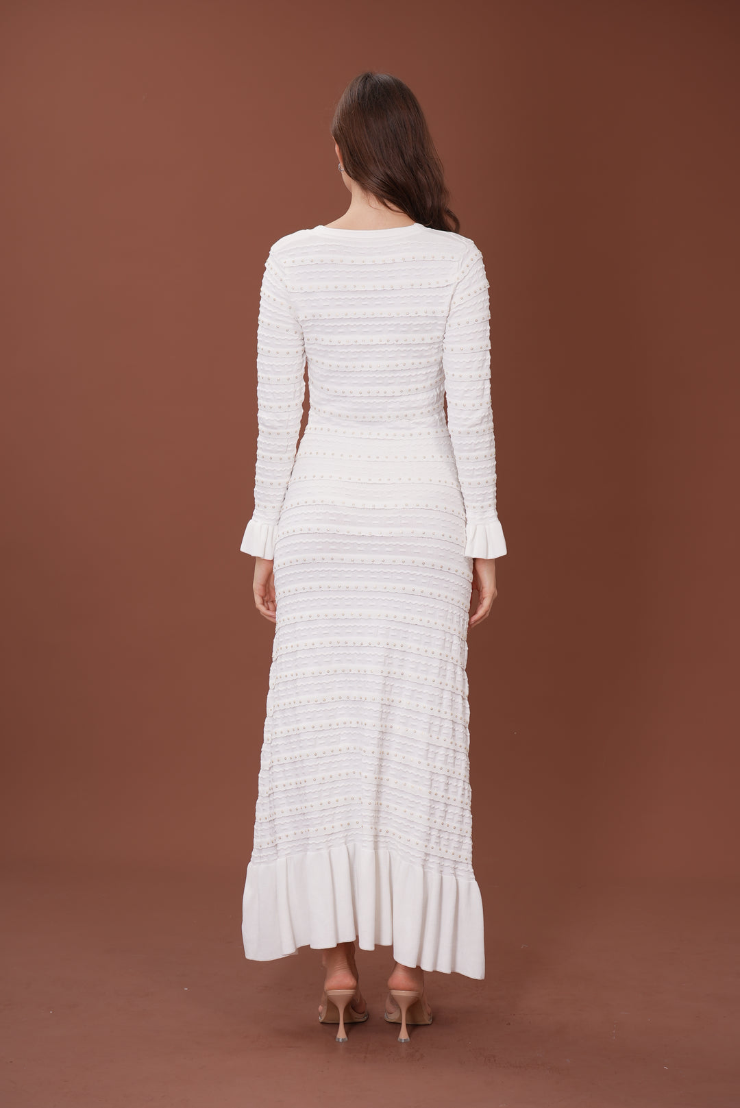 Elegant Pearl V Neck Maxi Dress