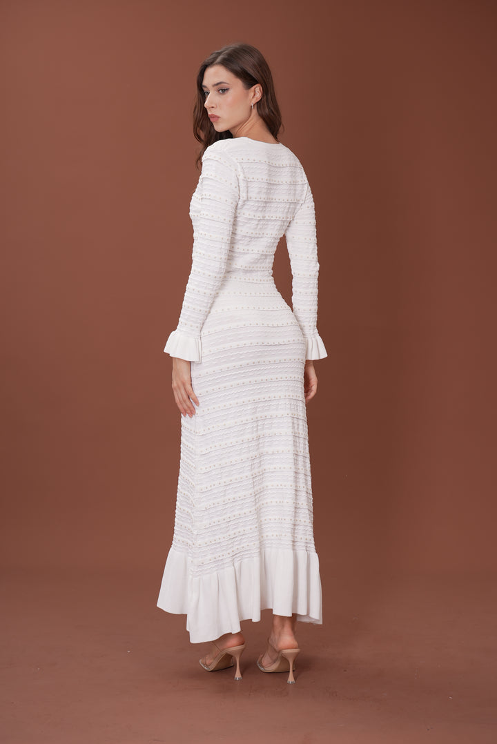 Elegant Pearl V Neck Maxi Dress