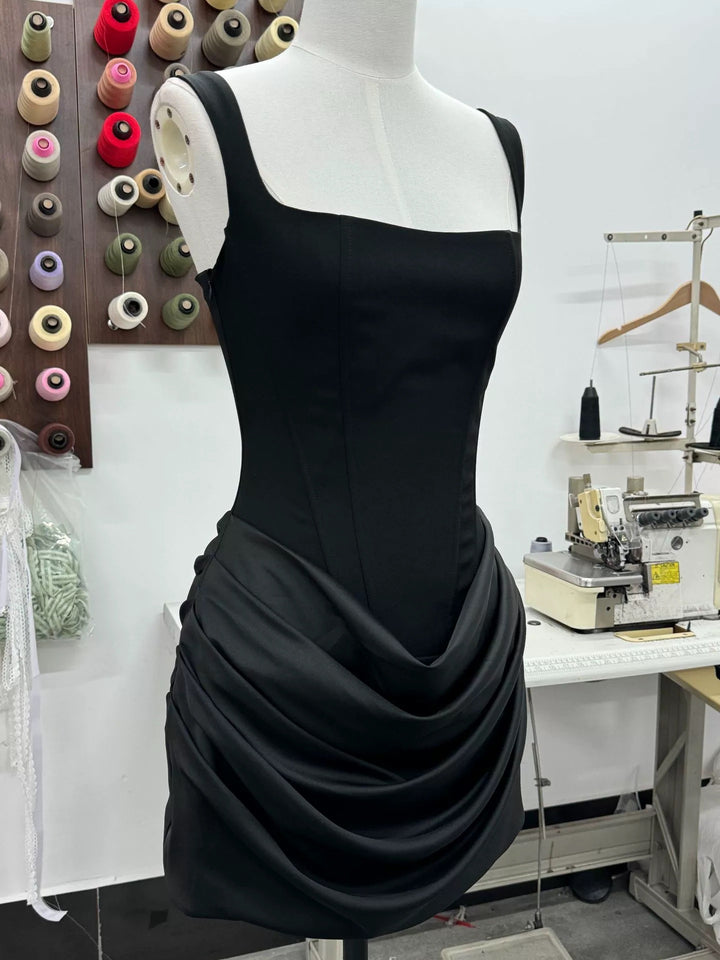 Draped Waist Sculpt Back Lace Mini Dress