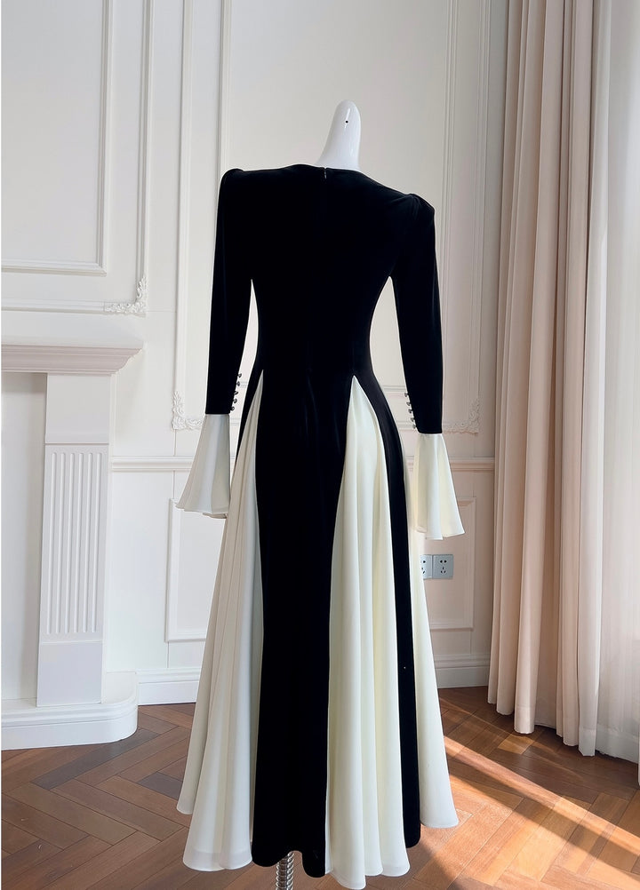 Flare Elegance in Monochrome Maxi Dress