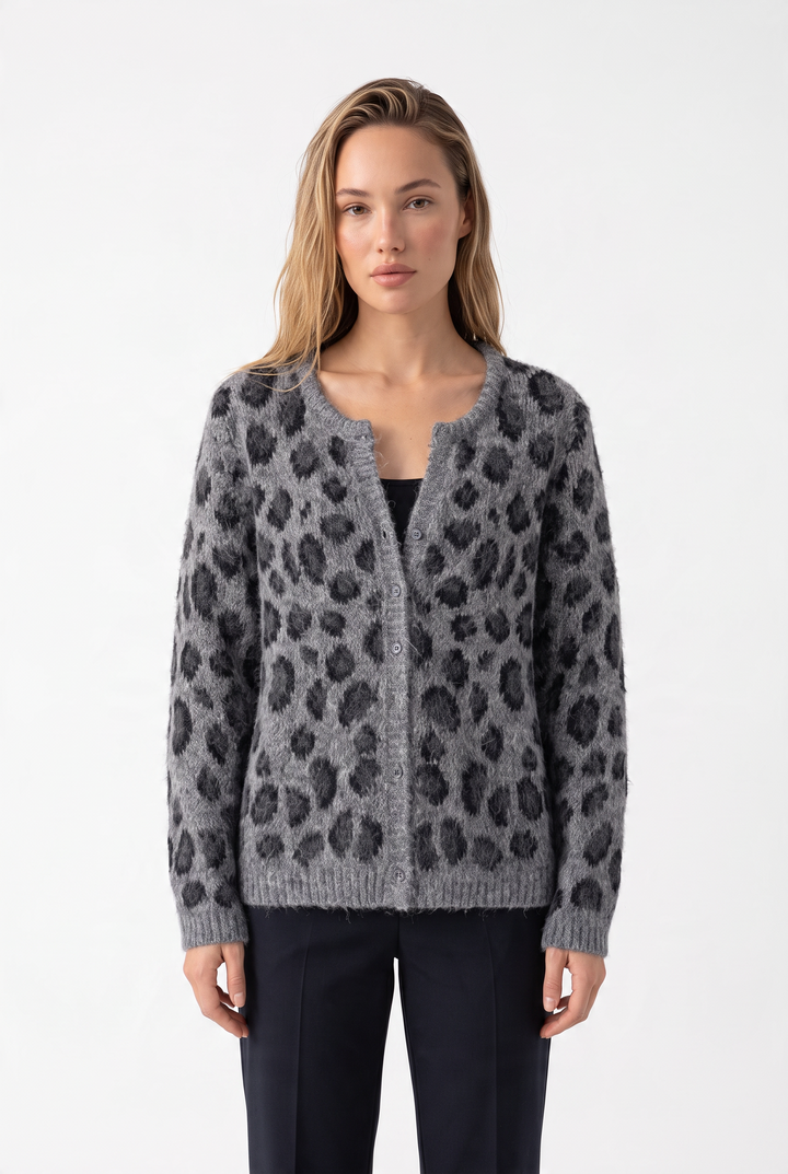 Daphne Fuzzy Leopard Knit Cardigan