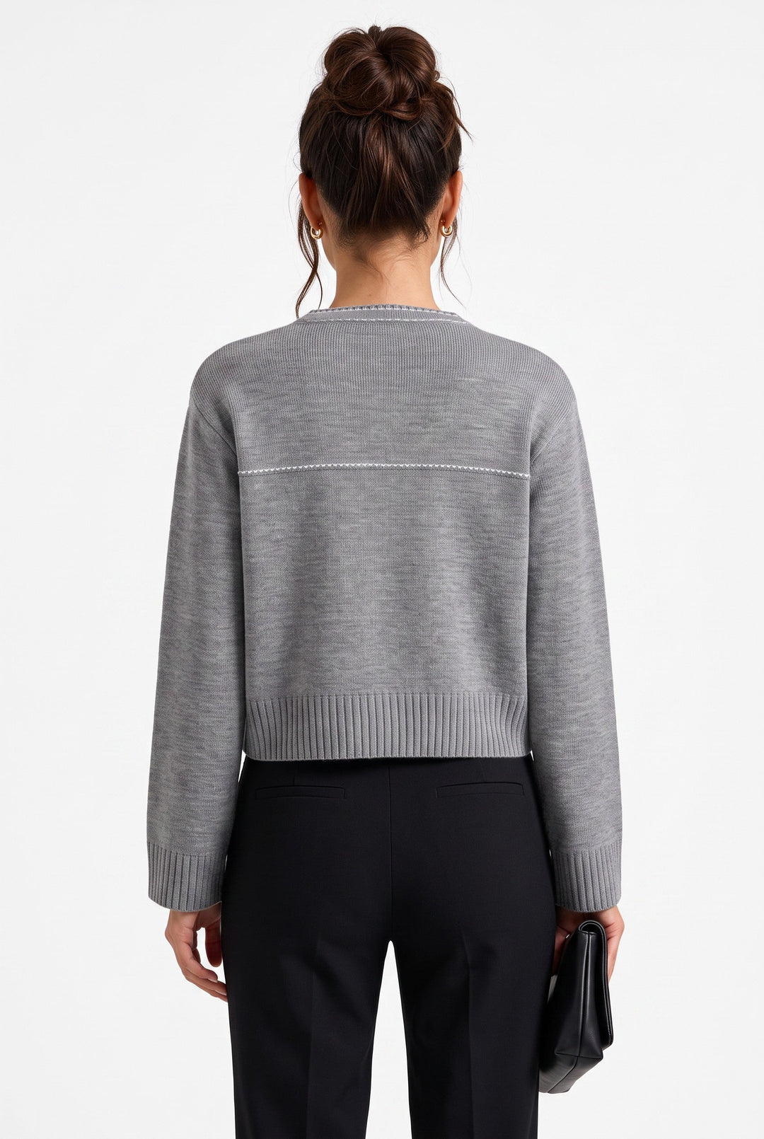 Leona Contrast Knit Grey Cardigan