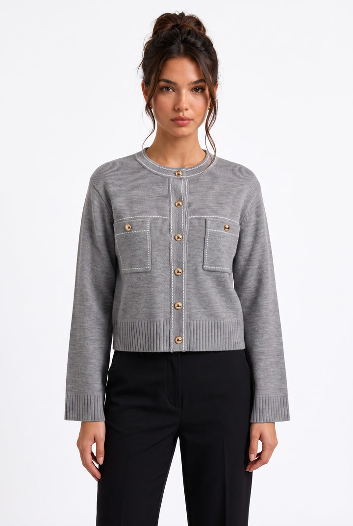 Leona Contrast Knit Grey Cardigan