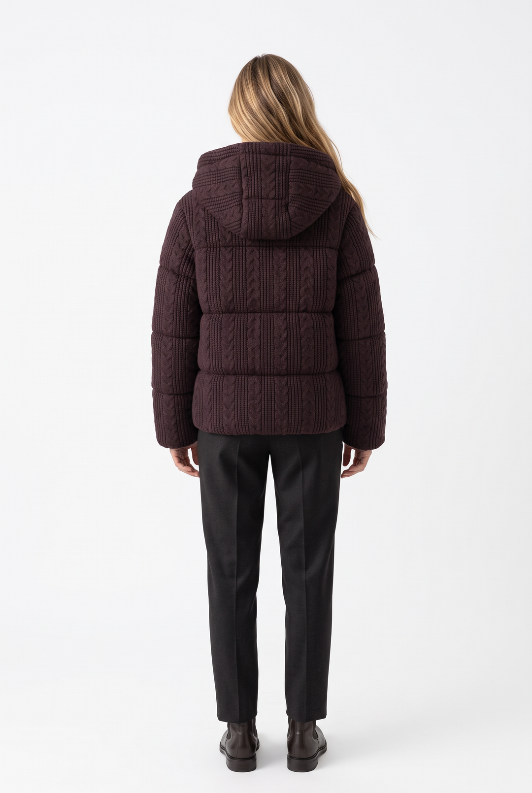 Cable Knit Hooded Cotton Padded Jacket